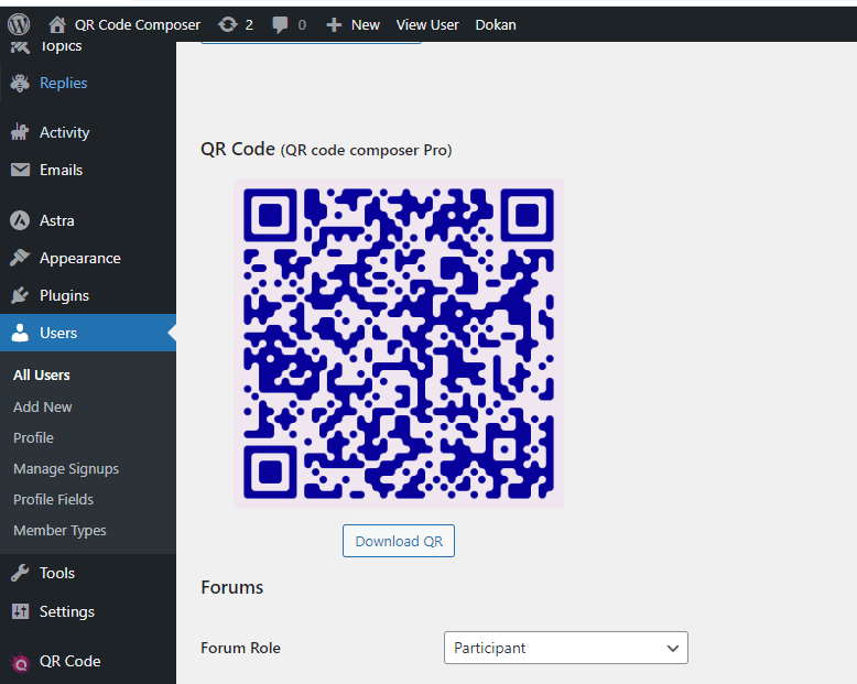 QR code for users on WordPress